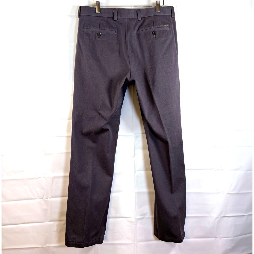Eddie Bauer Wrinkle Free Khaki Pants Mens 34 Gray Cotton Straight Classic Flat